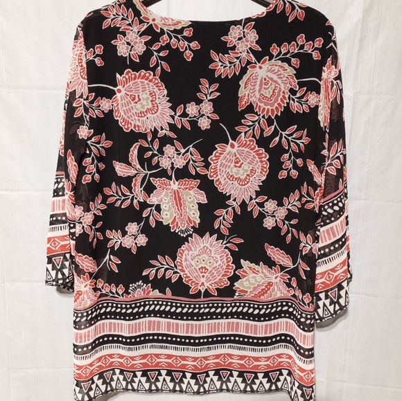 JM Collection EUC Black & Orange Blouse, Large, Sheer Flutter Sleeves - Picture 7 of 7